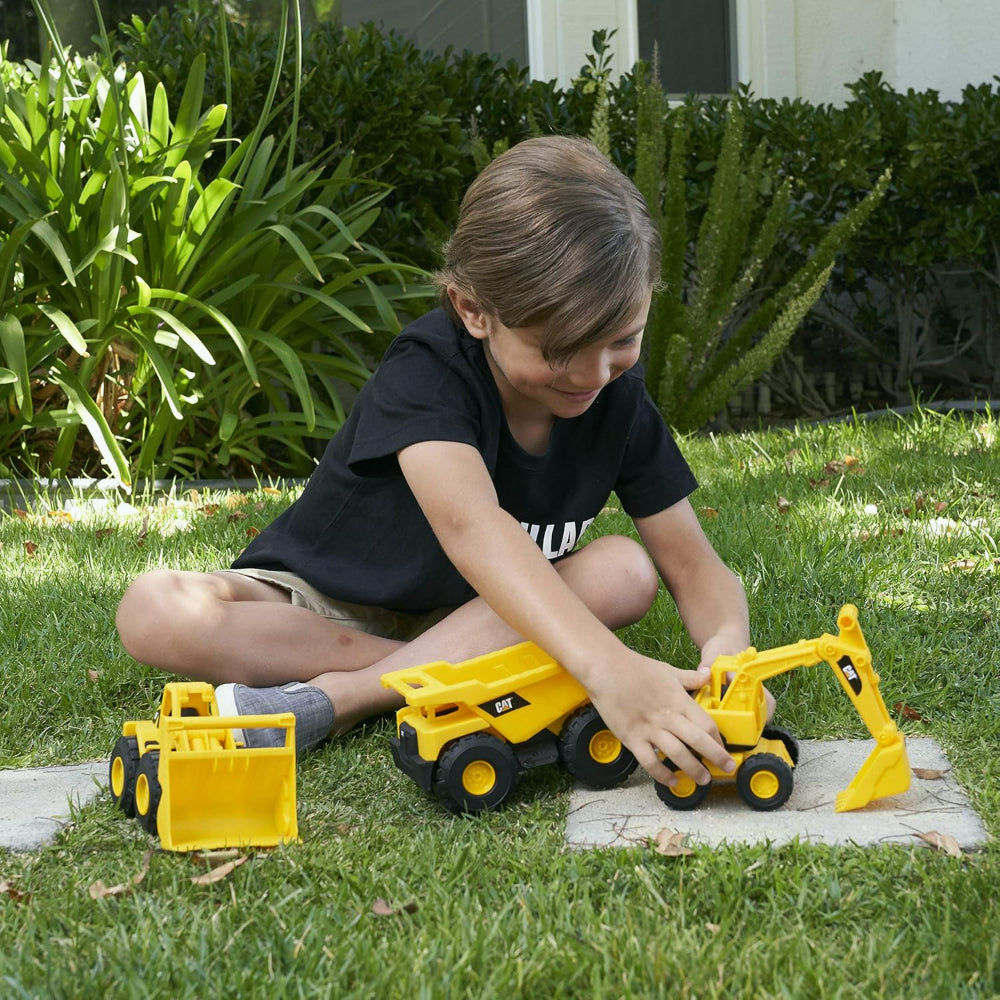 CatToysOfficial Ensemble de Véhicules de Construction - 18 cm Pack de 3 véhicules de chantier - Camion benne, Chargeur frontal et Tractopelle pour Enfants à Partir de 2 Ans