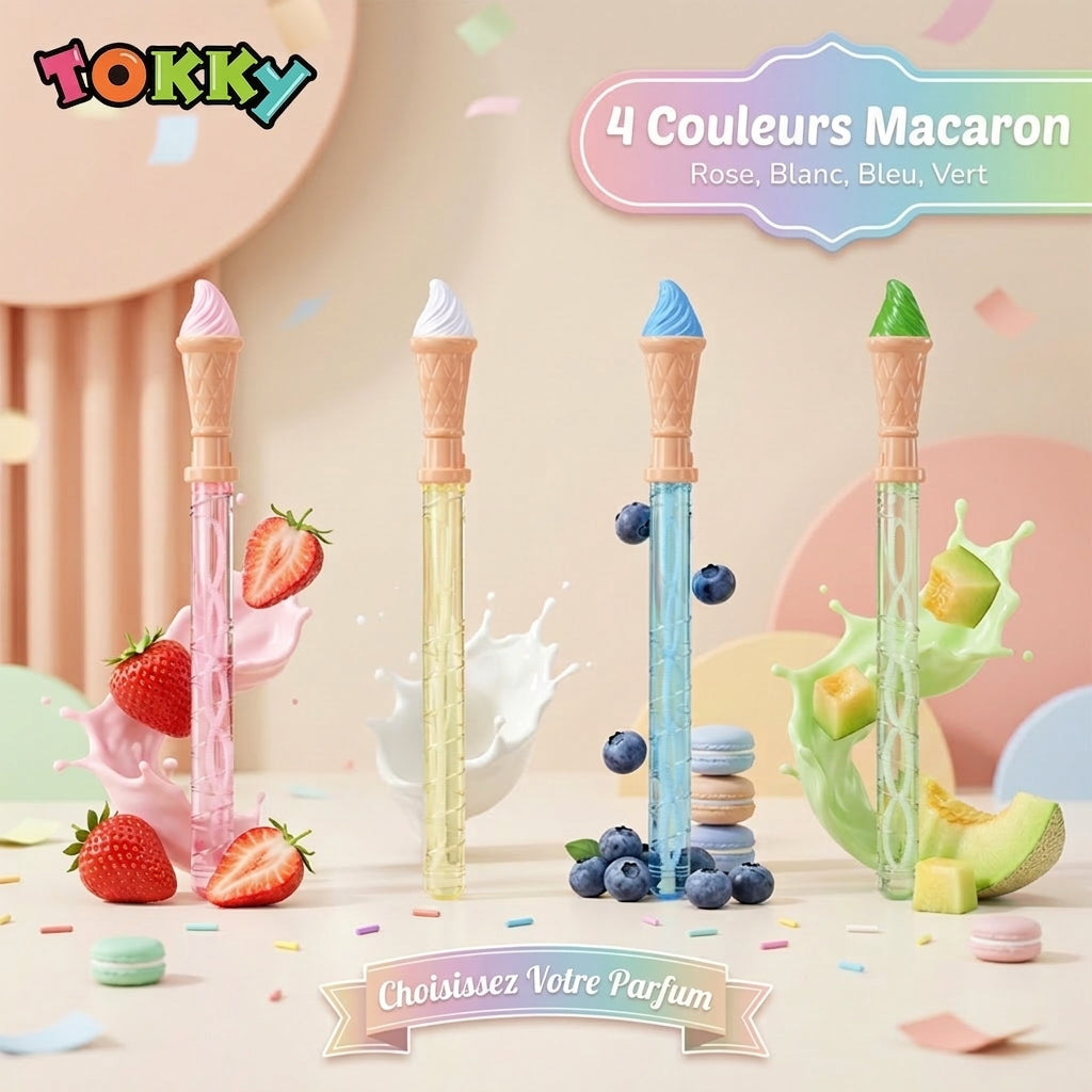 24 pièces Très grandes baguettes à bulles en forme de crème glacée Jouets pour enfants, 37,5 cm Extra Long et Extra 120 ml Solution à bulles étanche à 360 degrés