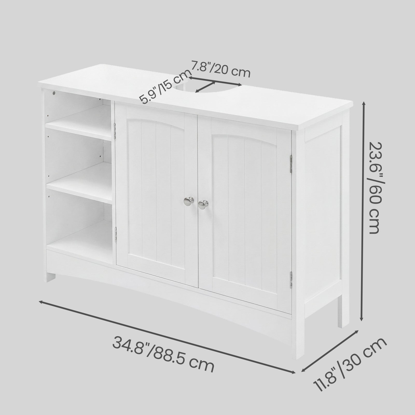 Ochama Meuble de salle de bain blanc réglable en hauteur, meuble sous-vasque extra long avec 2 portes, meuble de rangement pour salle de bain