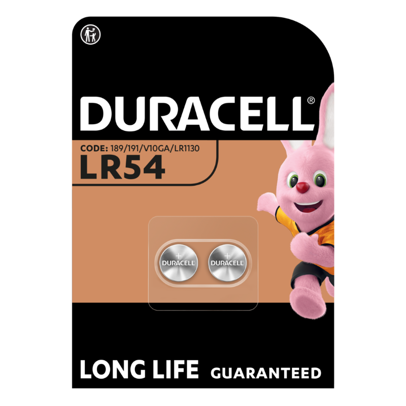 DURACELL LR54 Lot de 2 piles alcalines spéciales 1,5V 189 / LR1130, puissance longue durée