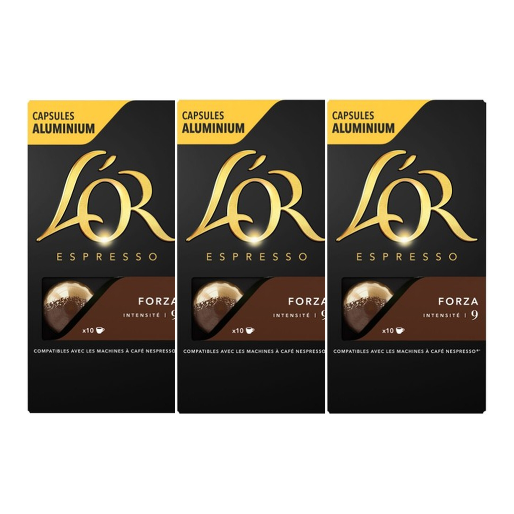 L'OR Capsules Espresso Forza compatible Nespresso - 10 capsules (Lot de 3)