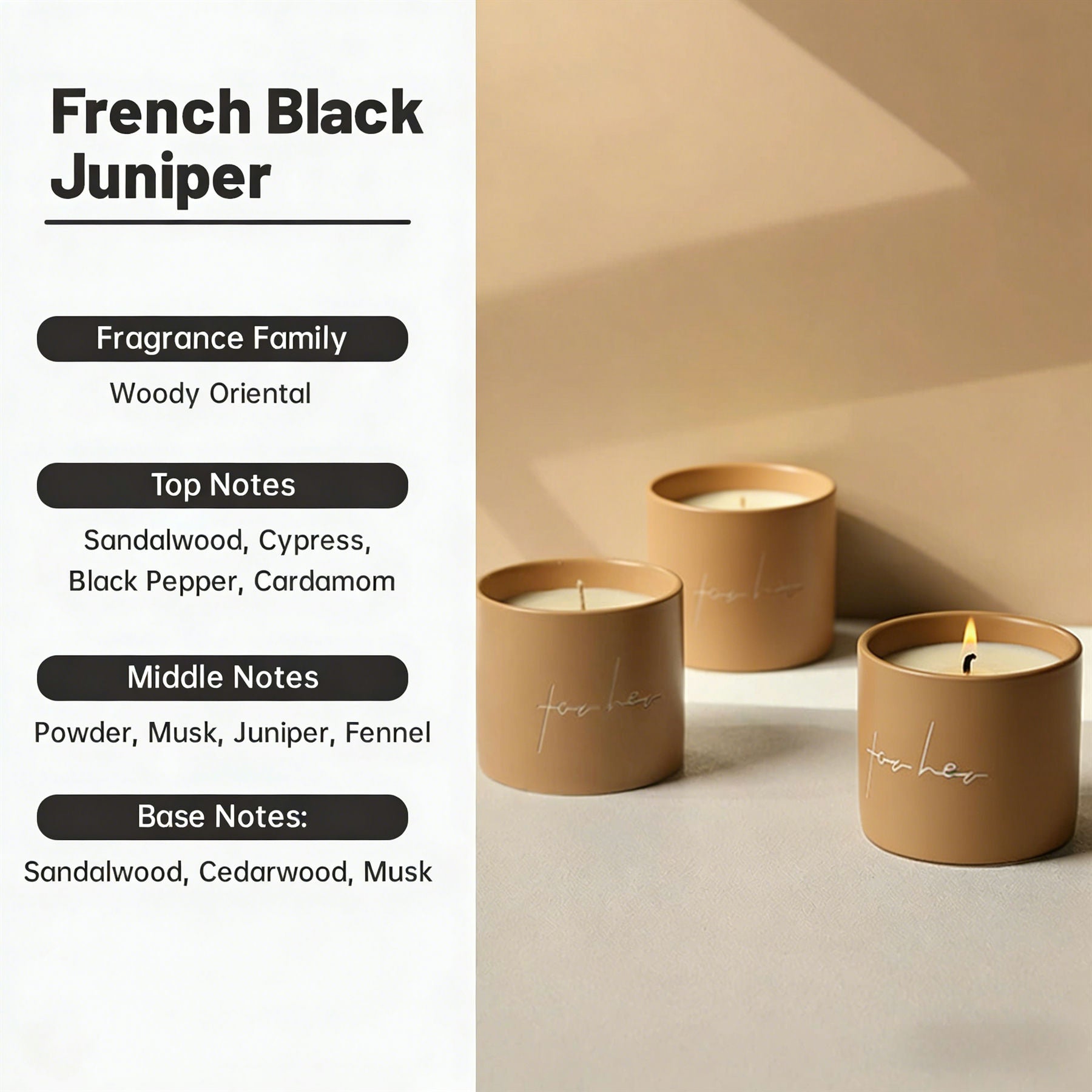 Zooly Bougie parfumée Céramique de Dongyang - Genévrier noir français (marron clair), 250 g, 1 pièce