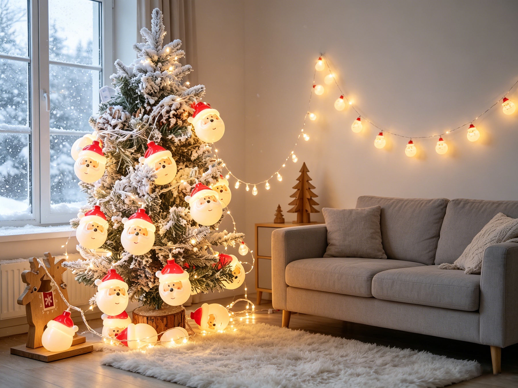 Guirlande lumineuse LED Père Noël pour décoration de sapin de Noël, atmosphère festive, idéale pour Noël