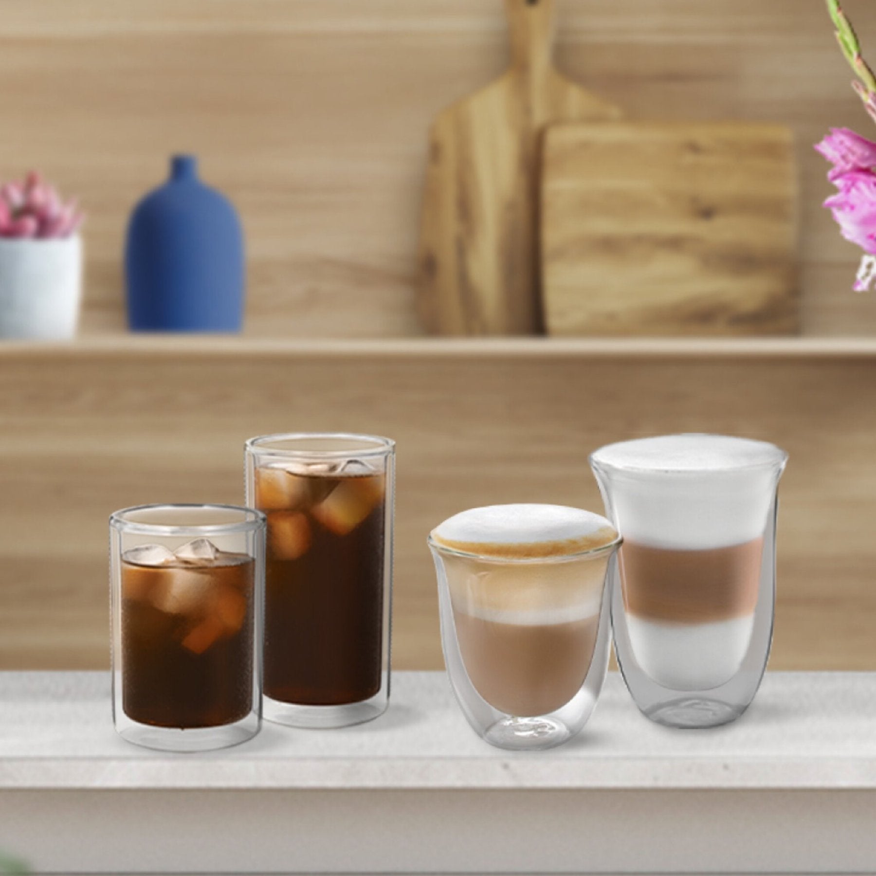 DE‘LONGHI Lot de verres à latte macchiato, 2 pièces double paroi, DLSC312, Transparent