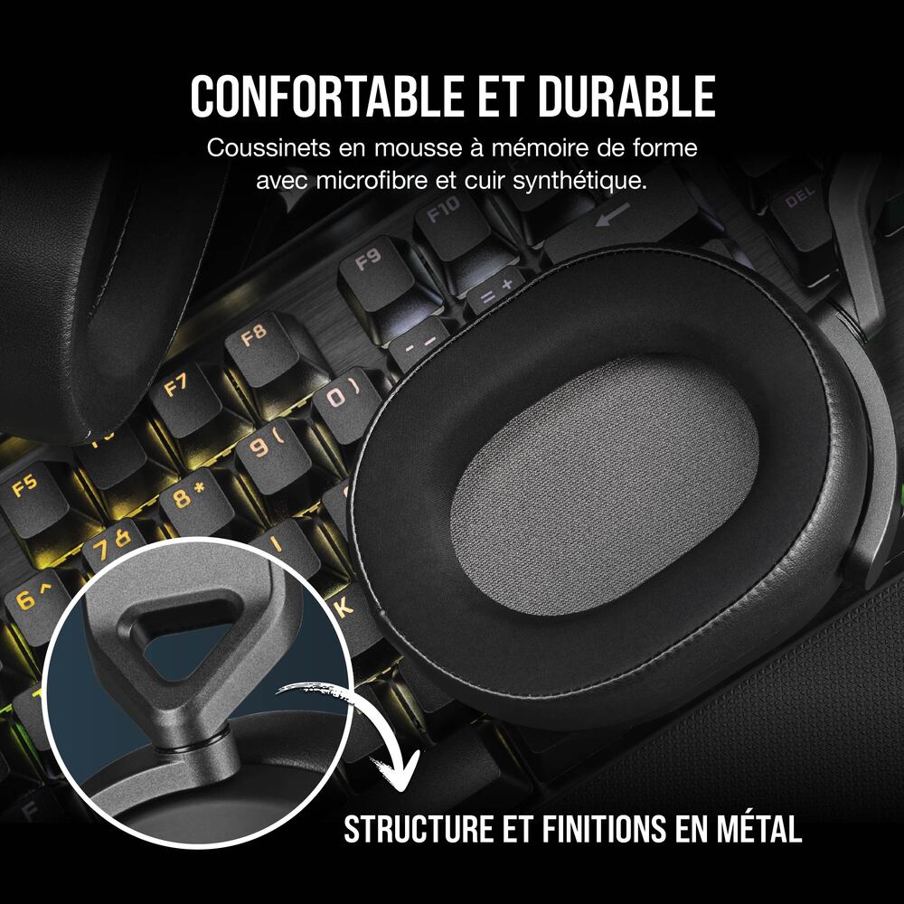 Corsair HS65 Surround Casque Gaming Filaire (Jack 3,5 mm) - Micro rabattable - Carbone