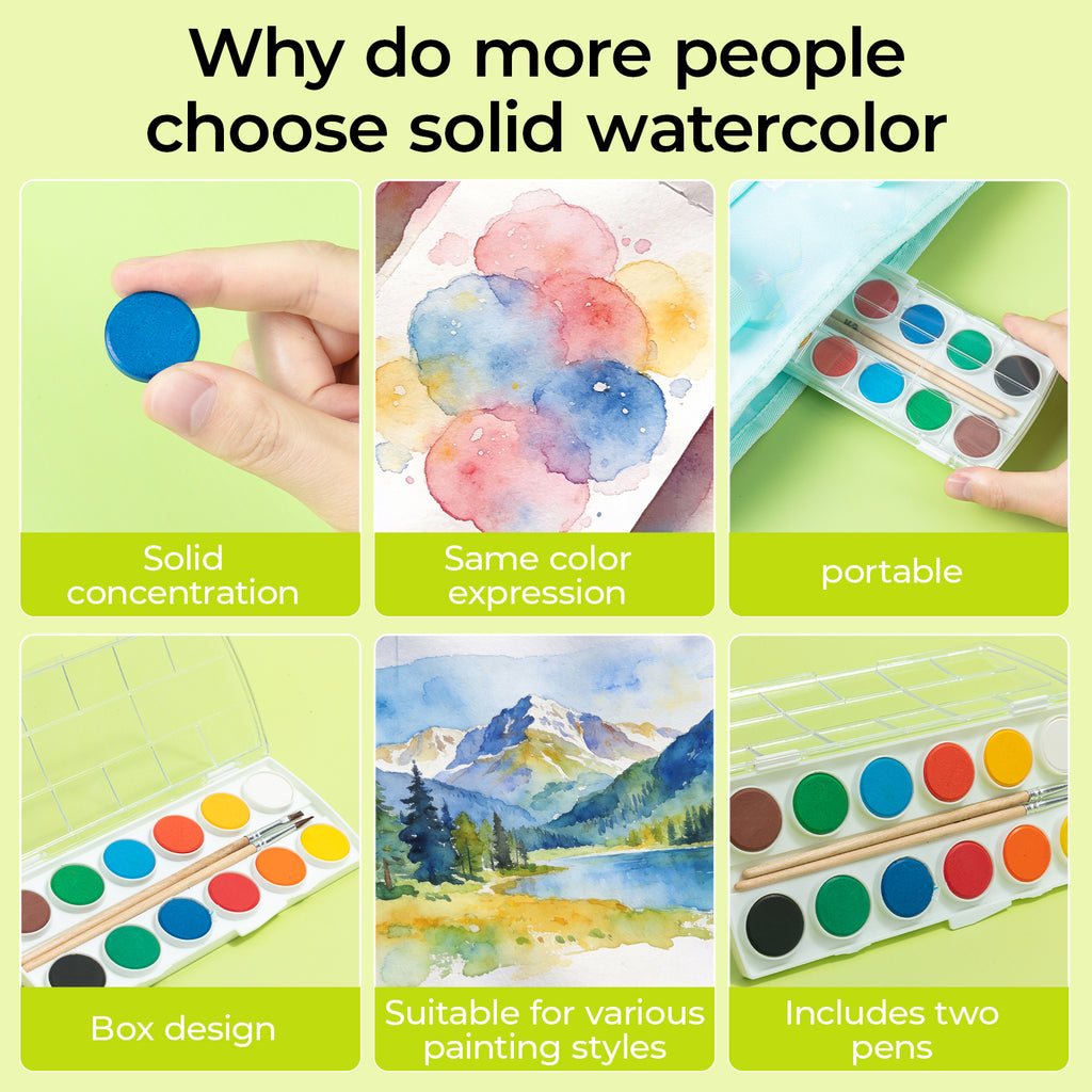 M&G Tant de chats Coffret d'aquarelle 12 couleurs avec pinceau à réservoir d'eau – Fournitures artistiques pour enfants et adultes, idéal pour débutants