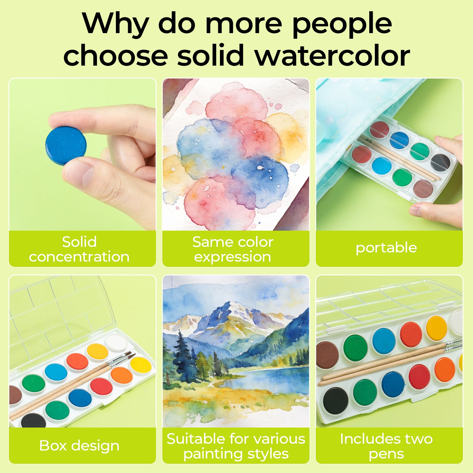 M&G Tant de chats Coffret d'aquarelle 12 couleurs avec pinceau à réservoir d'eau – Fournitures artistiques pour enfants et adultes, idéal pour débutants