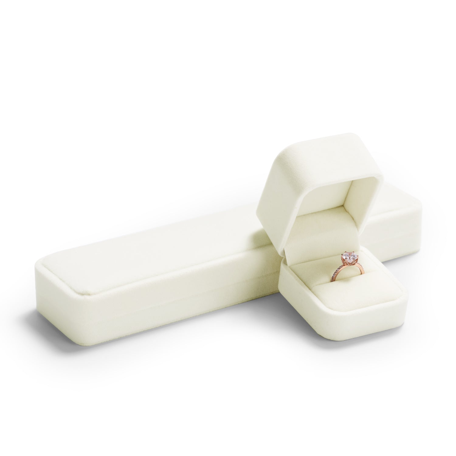 Oirlv Boîte à bague en velours blanc, boîte de rangement pour boucle d'oreille, collier et bracelet, boîte d'organisation de bijoux, boîte cadeau pour demande en mariage, fiançailles et mariage