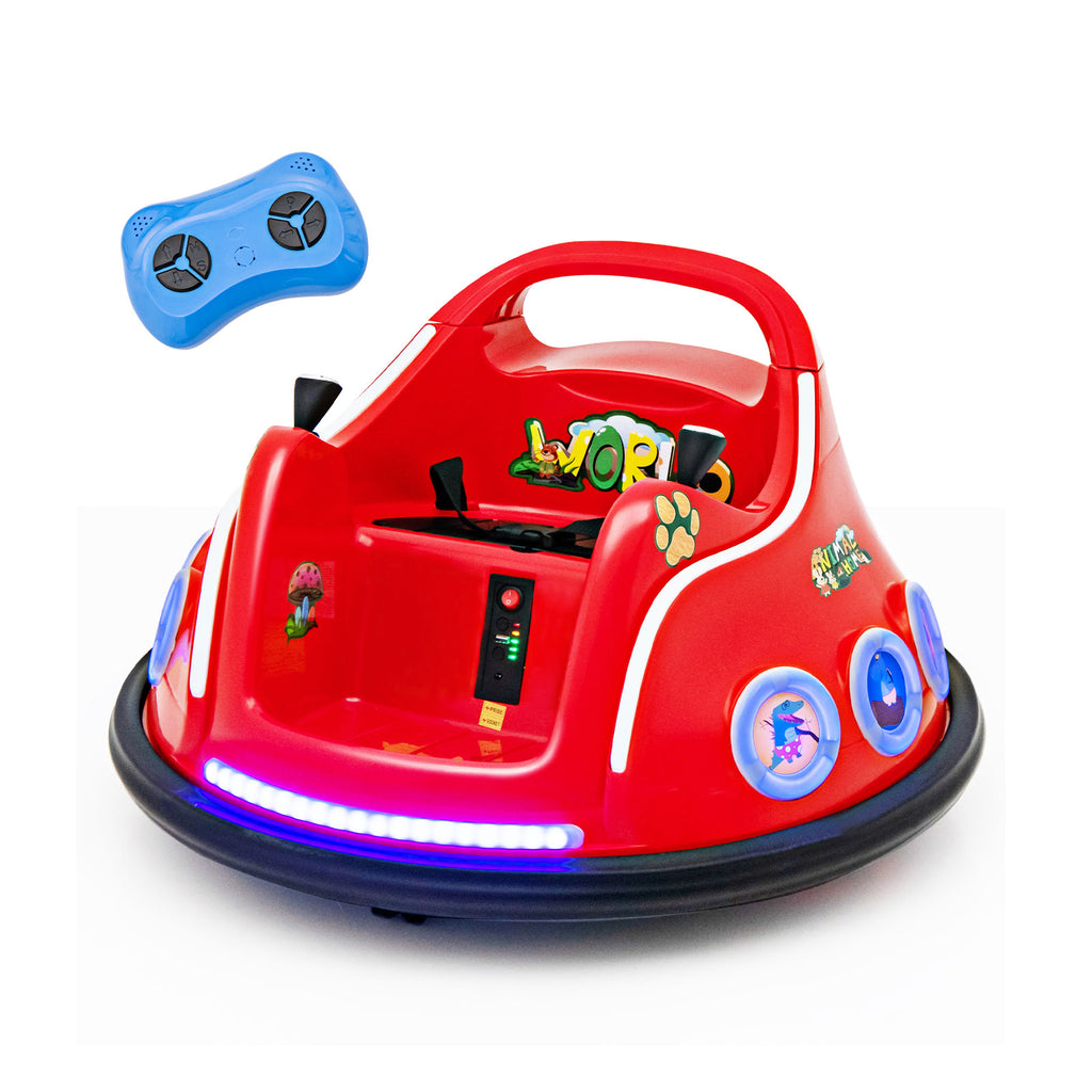 Voiture de course pour enfants 12 V, rotation à 360 degrés, avec musique, lumières et télécommande, rouge