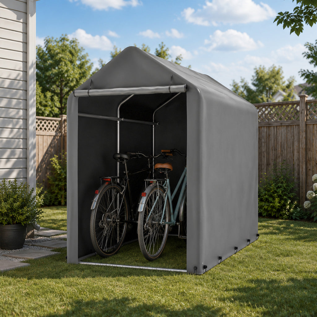 Tente de rangement pour vélos, abri de rangement pour 1 à 2 vélos, atelier et abri pour voiture résistant à l'hiver avec toit en PE résistant aux UV, garage de rangement pour vélos et motos, 100×190×160 cm, gris foncé