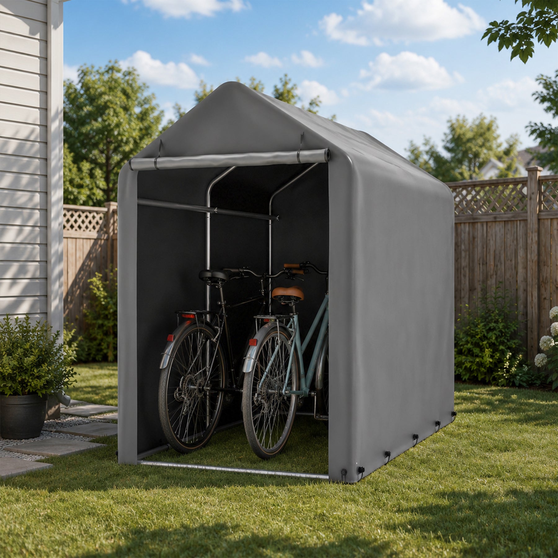 Tente de rangement pour vélos, abri de rangement pour 1 à 2 vélos, atelier et abri pour voiture résistant à l'hiver avec toit en PE résistant aux UV, garage de rangement pour vélos et motos, 100×190×160 cm, gris foncé