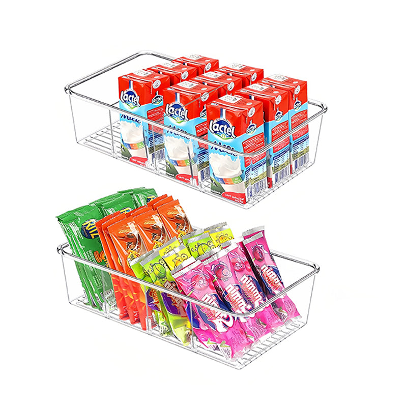 JORDAN&JUDY Boîte de rangement compartimentée en matériau PET, transparente, organiseur de bureau pour snacks, café et sachets de thé, 26,5 x 15,3 x 8,9 cm, lot de 2