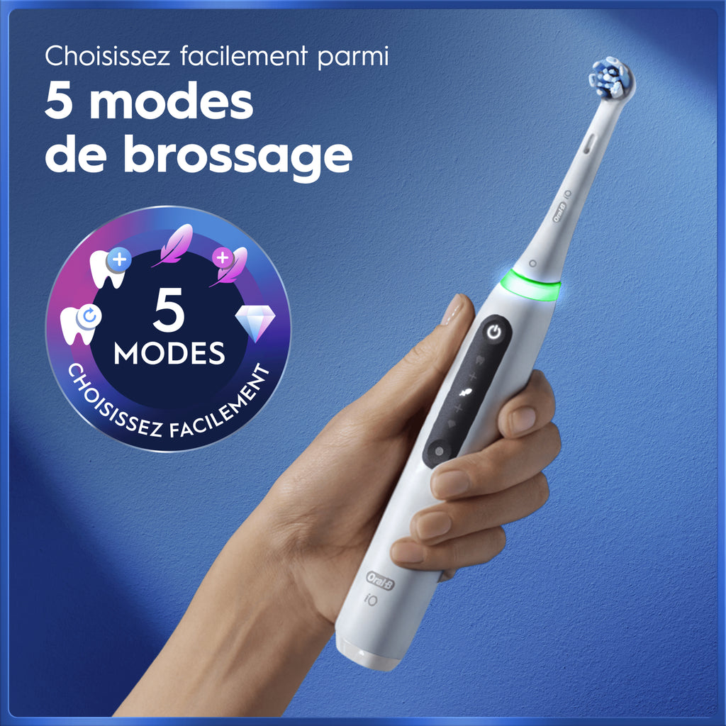 Oral-B iO 5N Brosse à dents électrique blanche, 1 tête de brosse, 1 étui de voyage