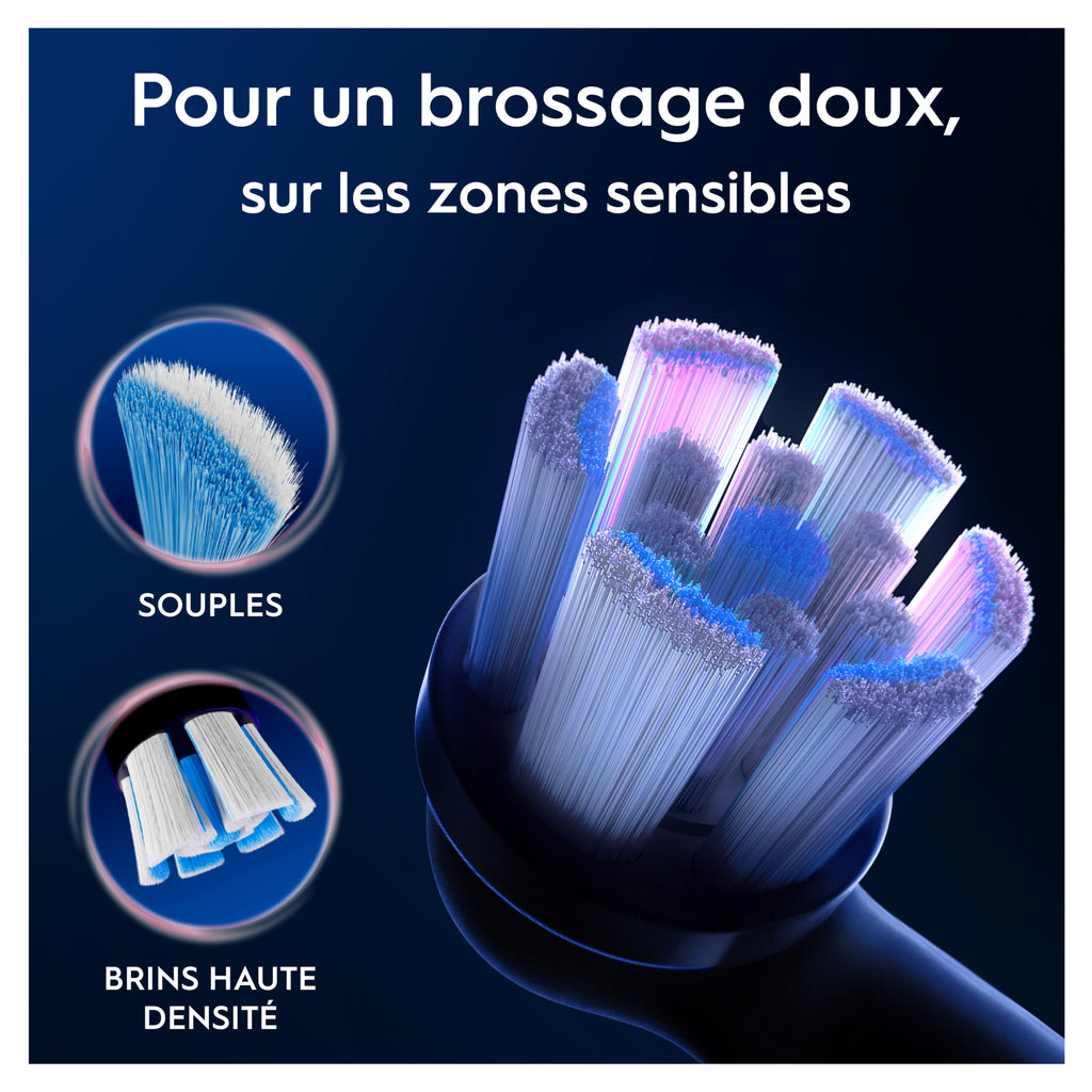 Oral-B iO Gentle Care Noir - Brossettes de Rechange Originales pour Brosse à Dents Électrique - Gencives Sensibles - Pack de 6