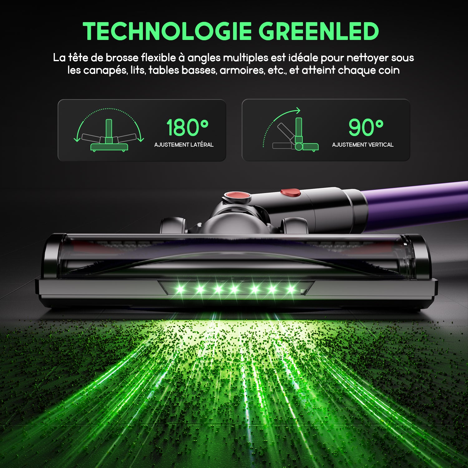 Aspirateur sans fil Daynee, aspiration 65 kPa / autonomie de 70 min, avec affichage, tuyau de 1 m, brosse anti-emmêlement, filtration HEPA*4, pour poils d'animaux, tapis et sols durs