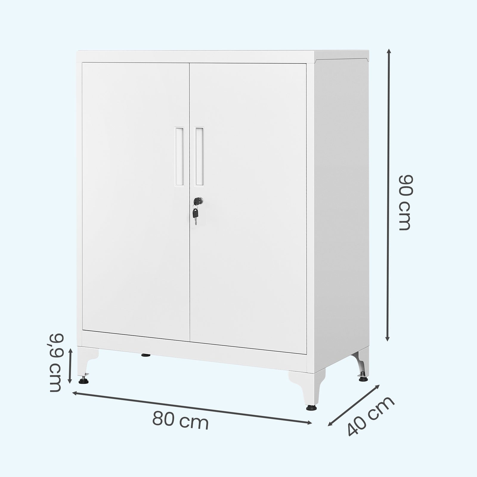 JOYFURNOS Armoire de rangement en acier blanc mat verrouillable, 80 x 40 x 90 cm, 2 portes, ?tagères profondes, Usage polyvalent - Idéale pour garage, bureau, étude ou salon