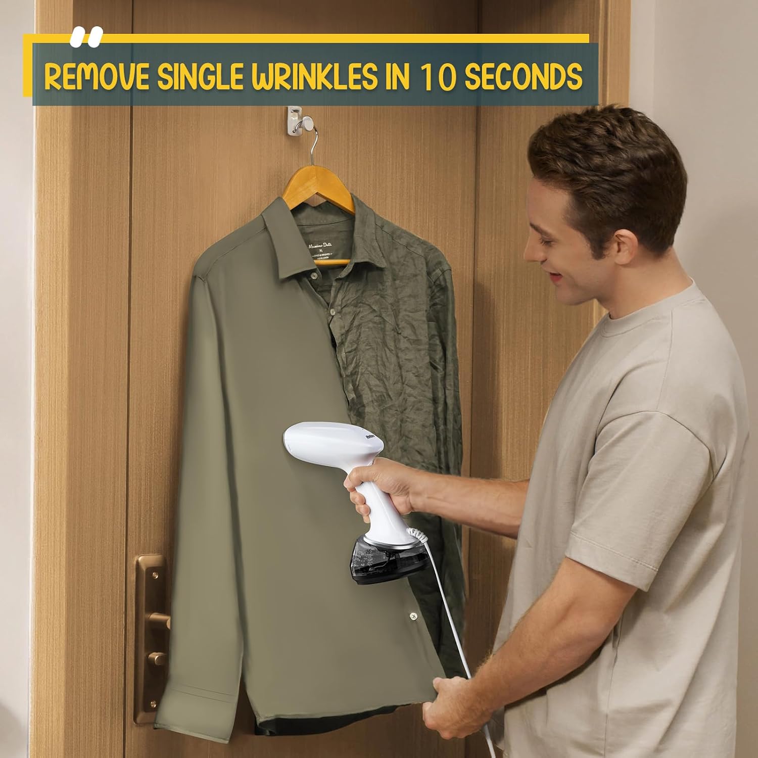Rolipo défroisseur vapeur portatif pour vêtements 1200W, grand réservoir d'eau de 360ml, élimination rapide des plis, portable, adapté à la maison/au bureau/en voyage, blanc
