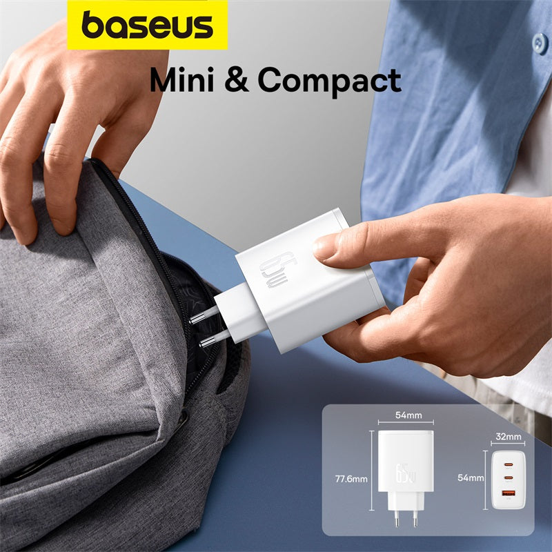 Baseus Small Cube Pro Gallium Nitride Chargeur rapide 2 C + U 65 W - Blanc lune