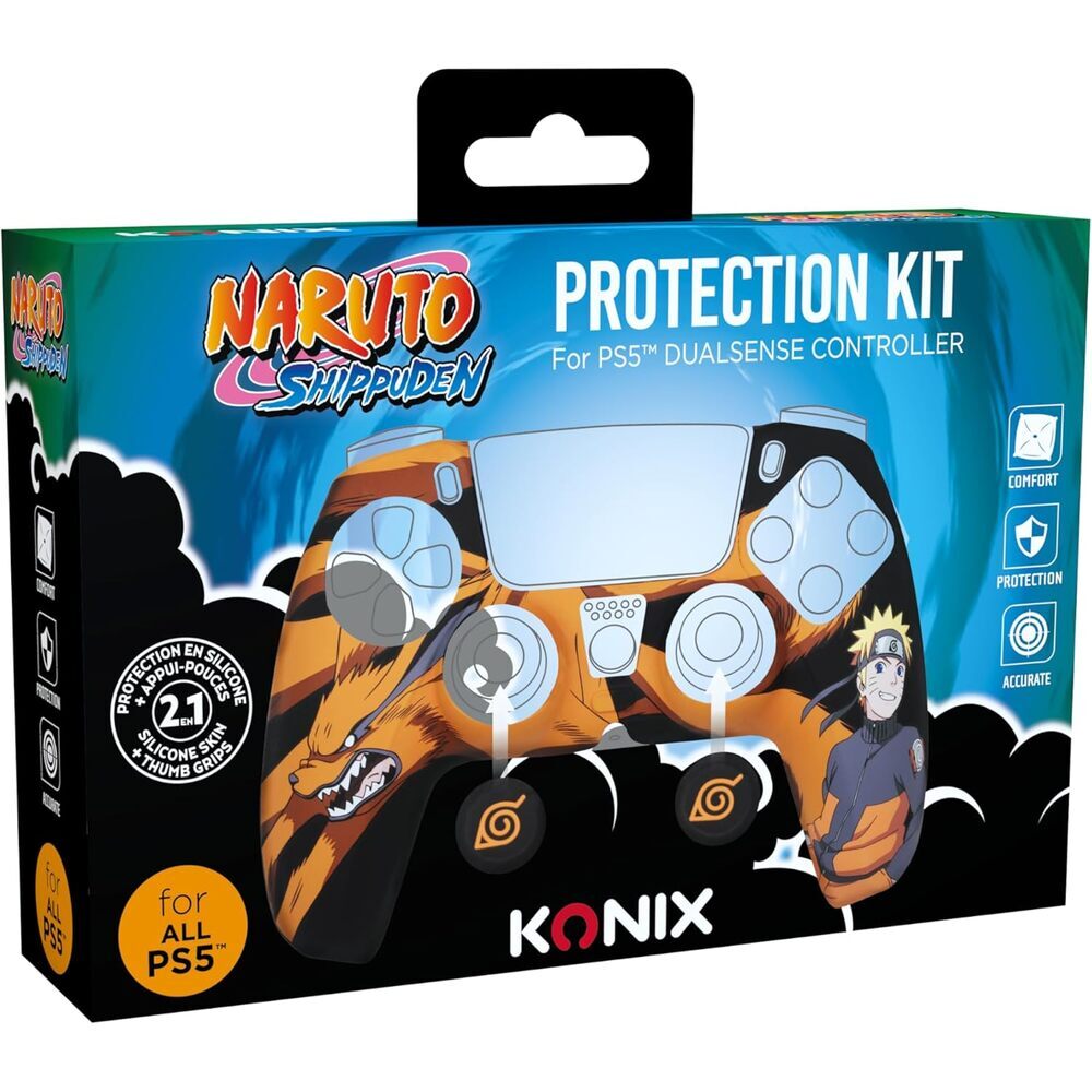 KONIX Naruto Shippuden Coque de protection pour manette DualSense PS5 - Silicone - Croix directionnelle - Motif Kurama/Kyûbi et Naruto - Noir