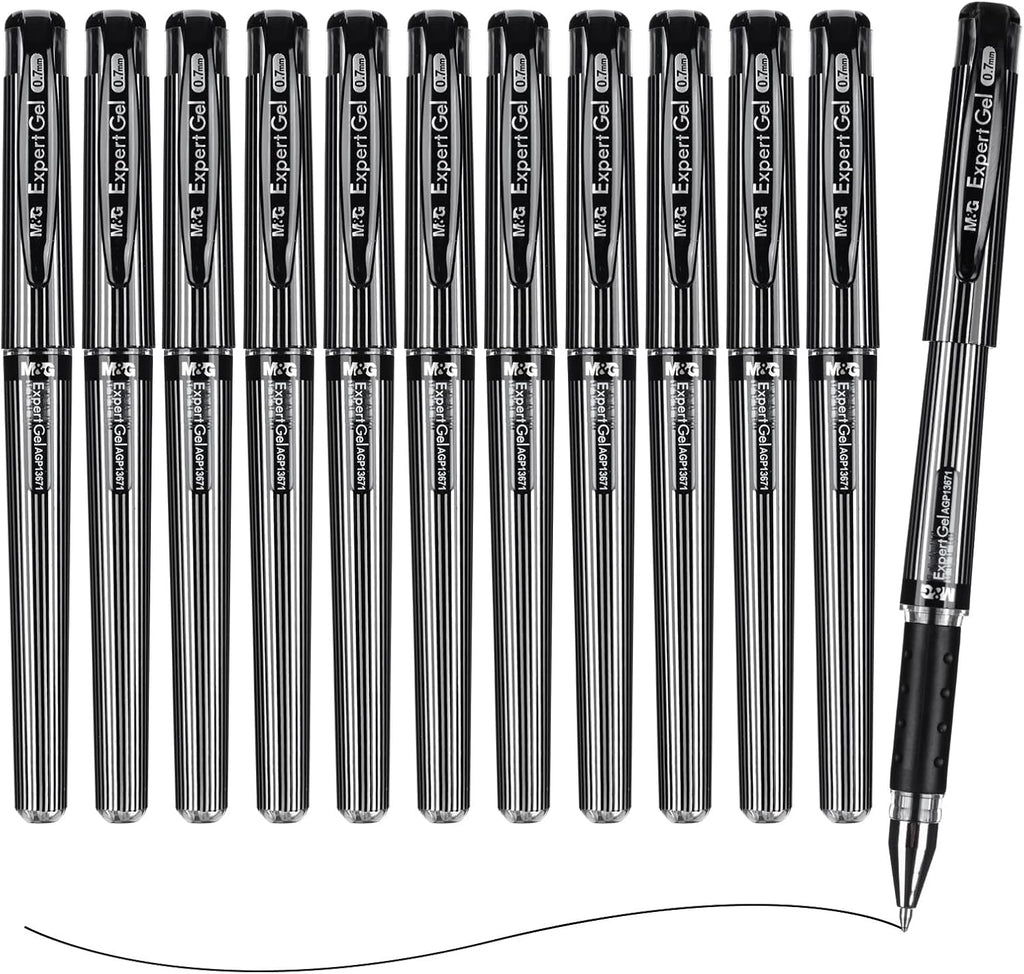 M&G ExpertGel Lot de 12 stylos gel à encre noire, pointe moyenne 0,7 mm et séchage rapide