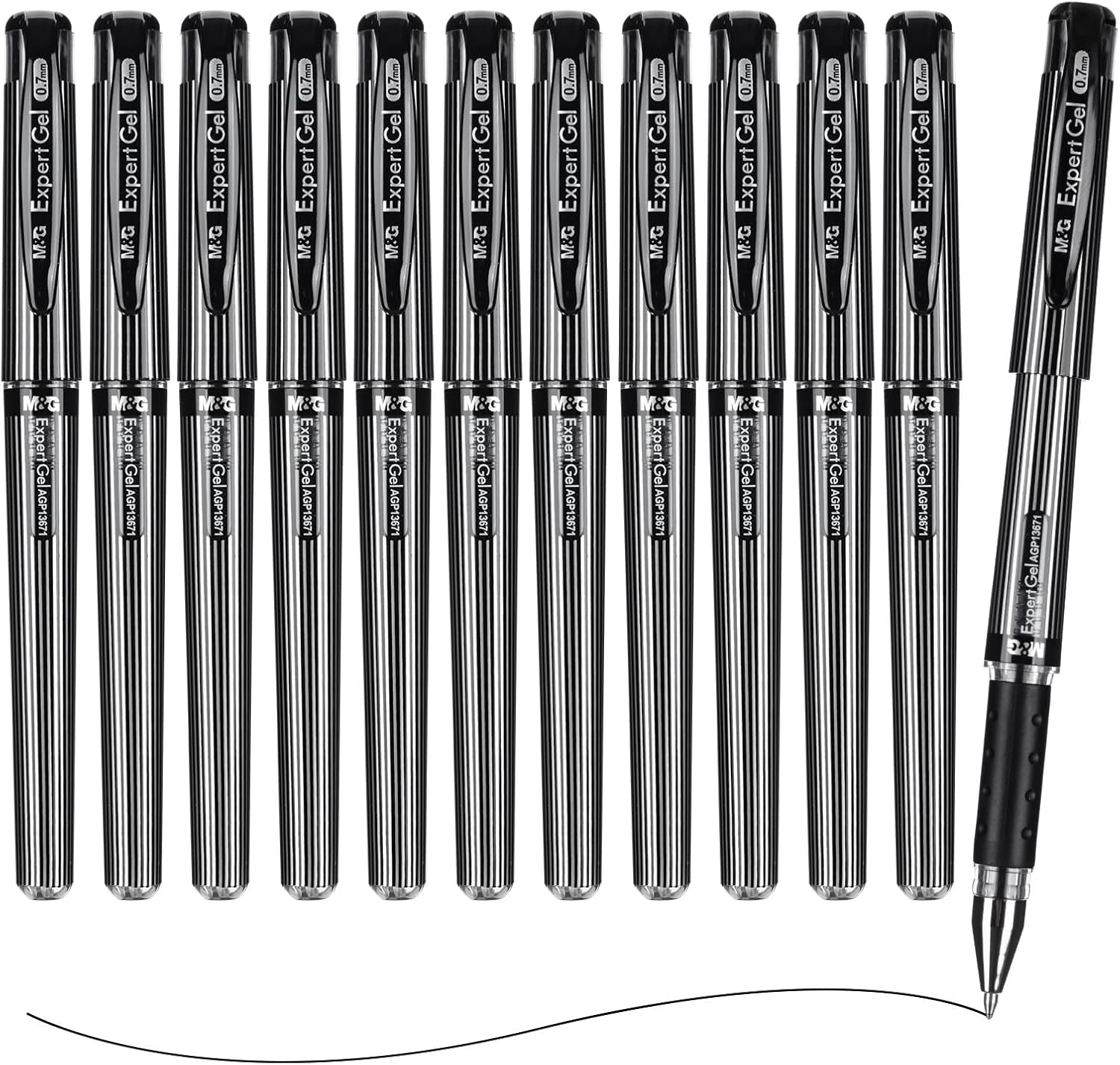 M&G ExpertGel Lot de 12 stylos gel à encre noire, pointe moyenne 0,7 mm et séchage rapide