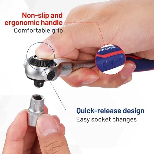 WORKPRO Bit à ratchet 1/4" (6,35 mm) pour perceuse, 72 dents, finition mate, poignée tricolore