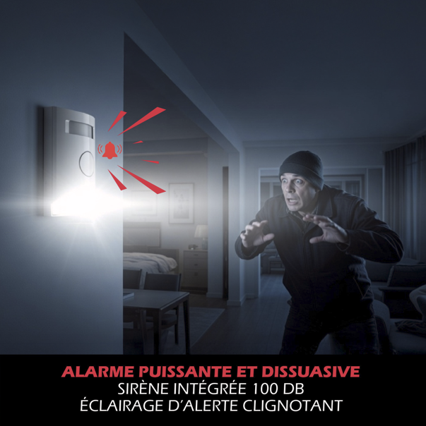 KYF Kit d’alarme extensible 434 MHz avec détection de mouvement et éclairage d’alarme intégré, capteurs porte/fenêtre (x3) et télécommandes (x2)