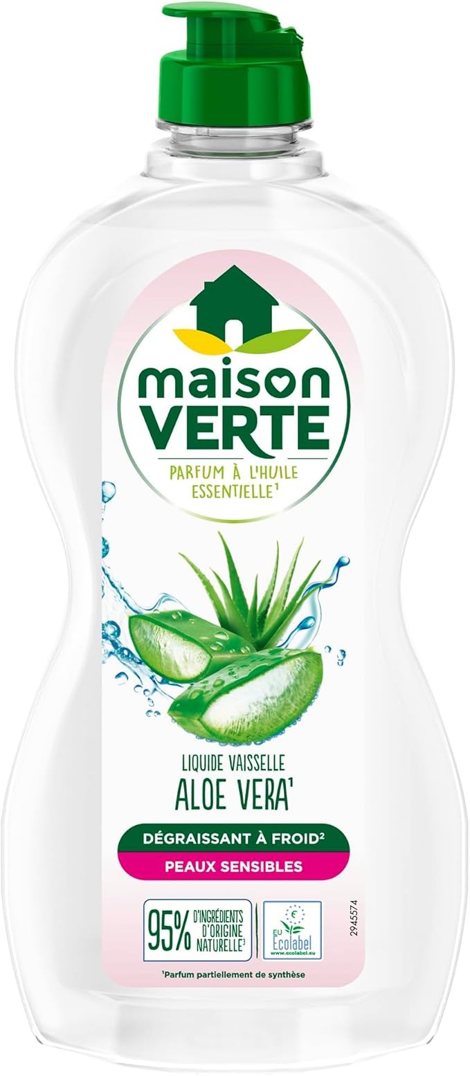 Maison Verte Liquide Vaisselle, Aloe Vera & Huiles Essentielles Biologiques, Dégraissage à Froid, 500 ml