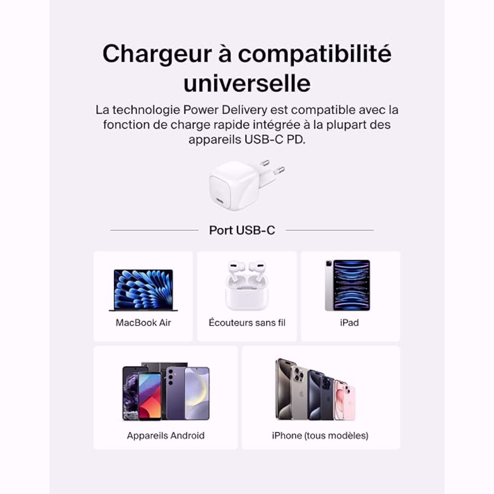 Belkin BoostCharge Chargeur secteur 30 W avec câble USB-C vers Lightning - Blanc