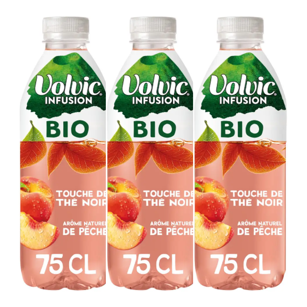 VOLVIC Organic Peach Black Tea Infusion 75cl ( Lot de 3)
