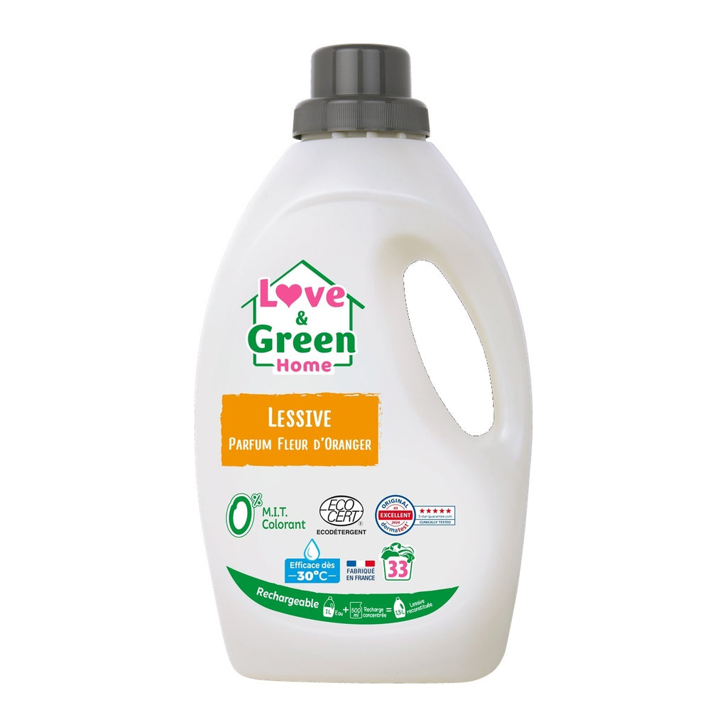 Love&Green Home Lessive rechargeable parfumée Fleur d'orange - 1,5L