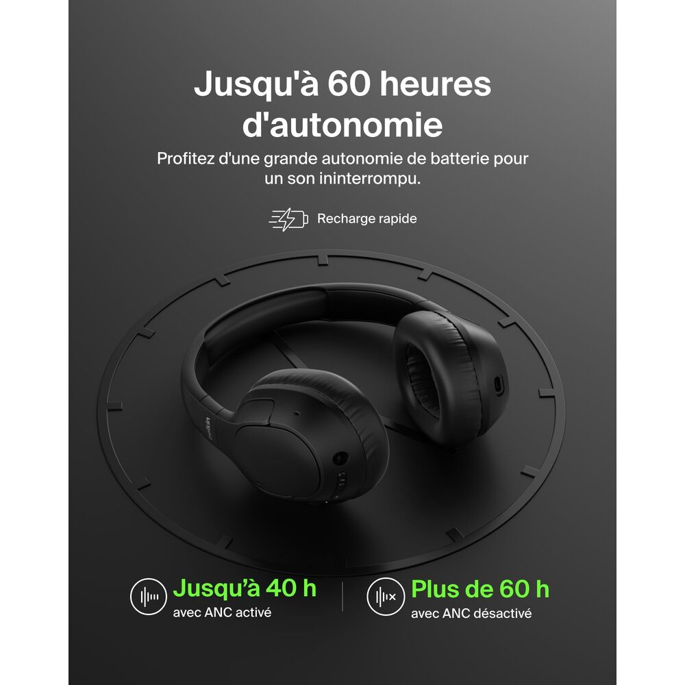 Belkin Casque SOUNDFORM ISOLATE anti-bruit, Noir