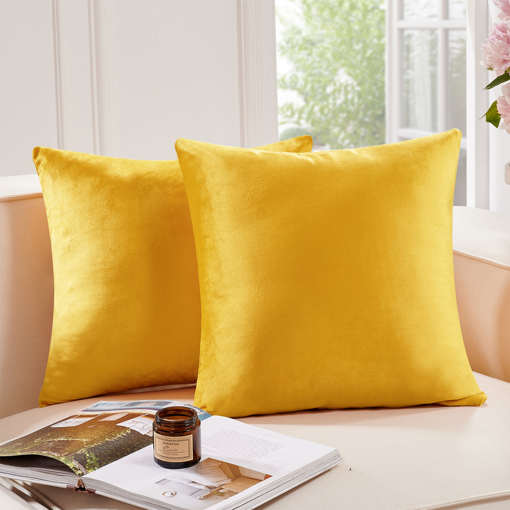 Deconovo Housse de coussin en velours néerlandais, coloris jaune, 50 x 50 cm, 1 pièce