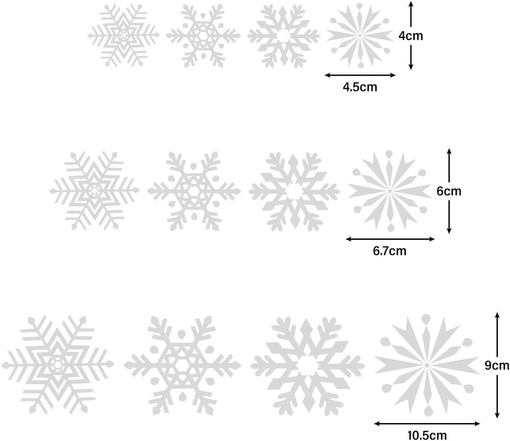 SALCAR Lot de 100 autocollants de Noël, décorations autocollantes flocons de neige pour fenêtres et portes, 4 motifs en 3 tailles
