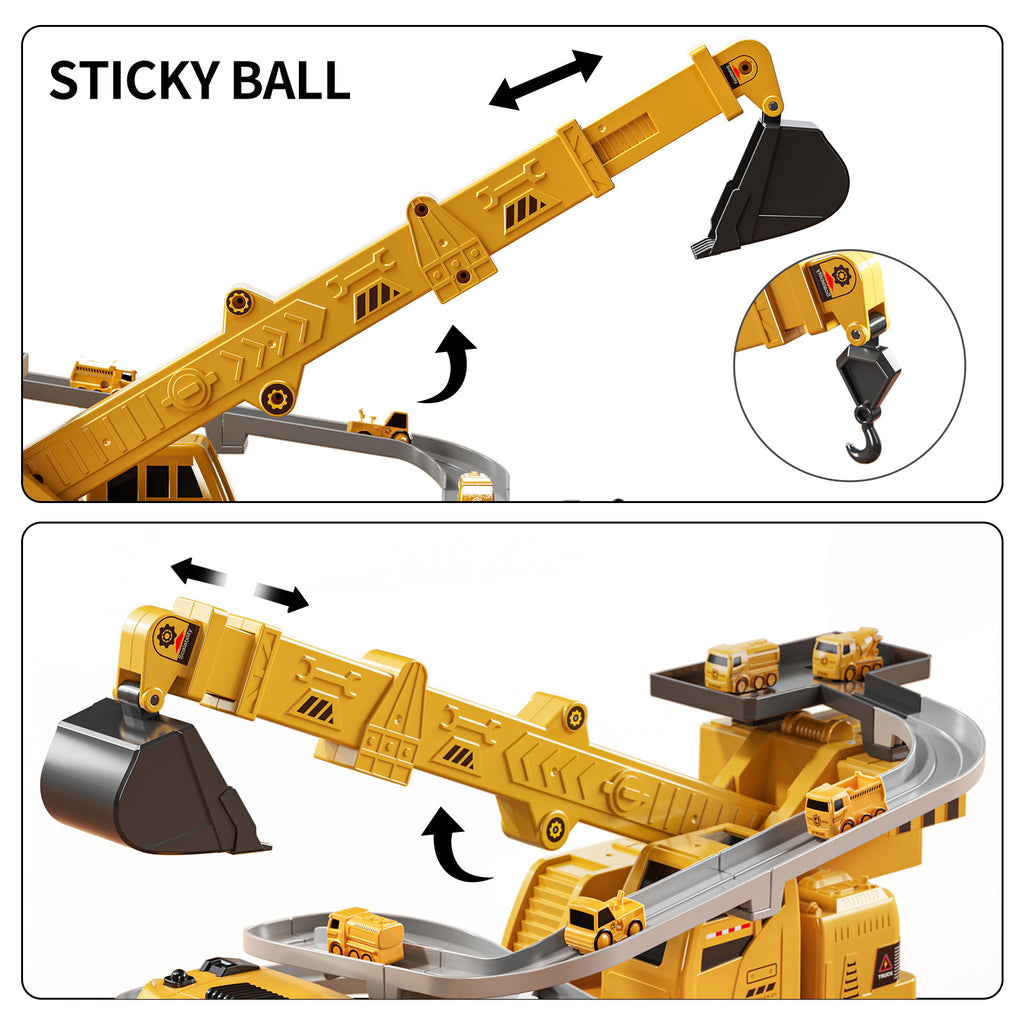 Jouets de camion de construction, camion grue 8 mini voitures de génie en alliage, jouet de pelleteuse pliable avec tapis de jeu et panneaux de signalisation, cadeau de véhicule éducatif