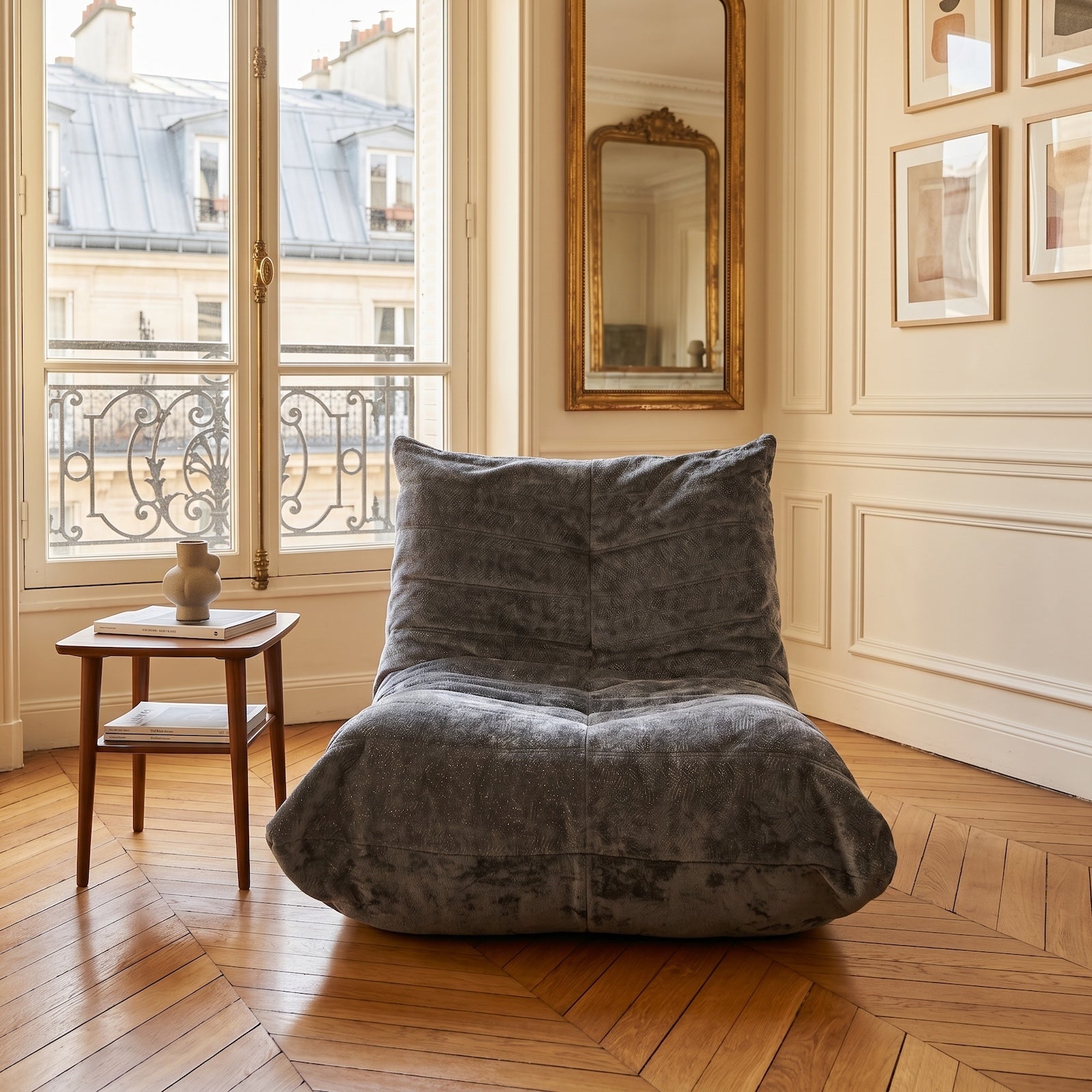 URBAN MEUBLE Série de chaises poufs en chenille Canapé paresseux Gris foncé 90x100x80 cm