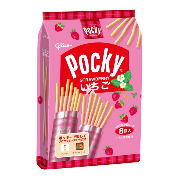Glico Pocky Lot de 8 paquets de biscuits à la fraise - 93,6 g