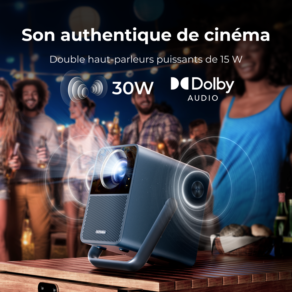 ULTIMEA Projecteur Poseidon E40 1000 lumens ANSI natif 1080P, compatible 4K, Android TV 11.0 & Netflix, mise au point automatique & correction trapézoïdale automatique 6D