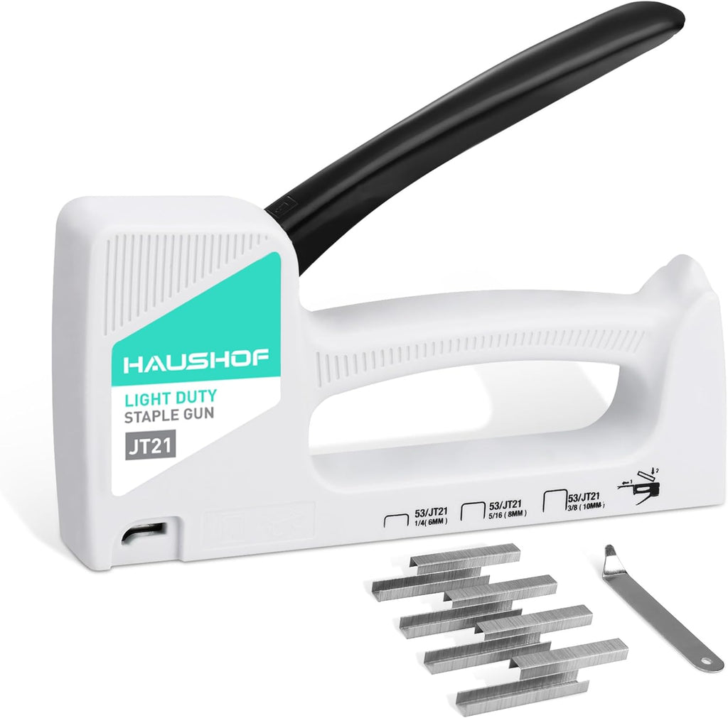 HAUSHOF Pistolet agrafeuse type 53 en plastique ABS avec extracteur d'agrafes et 800 agrafes de 8 mm pour bois, tissu, meubles et tapisserie