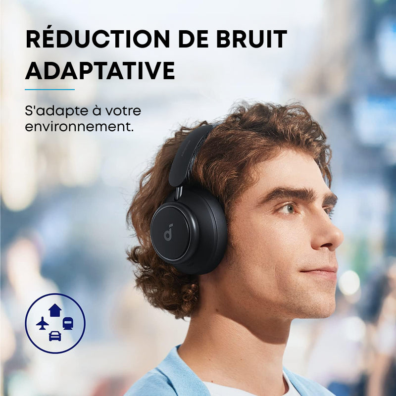 soundcore par Anker Space One Pro Casque sans fil, réduction active adaptative du bruit, 6 microphones, conception pliable, autonomie 60 h, sans perte, charge rapide, audio sans fil haute résolution LDAC