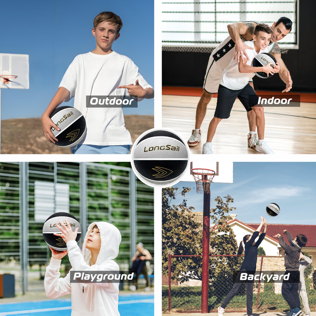 LONGSAIL Ballon de basket-ball en caoutchouc de haute qualité (27,5") Taille 5 Noir/Gris