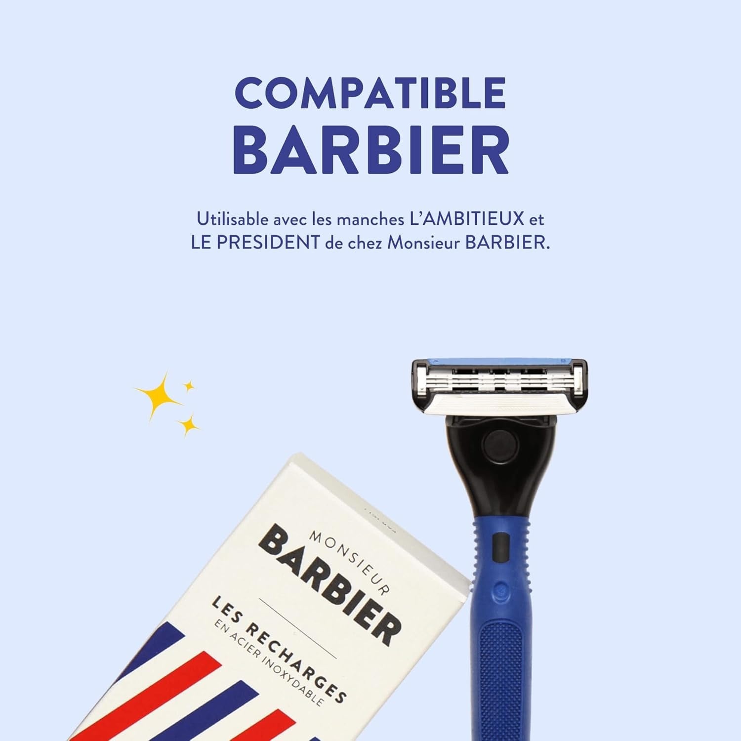 MONSIEUR BARBIER Recharges L'Ambitieux (Compatible Barbier) - Lot de 4 lames