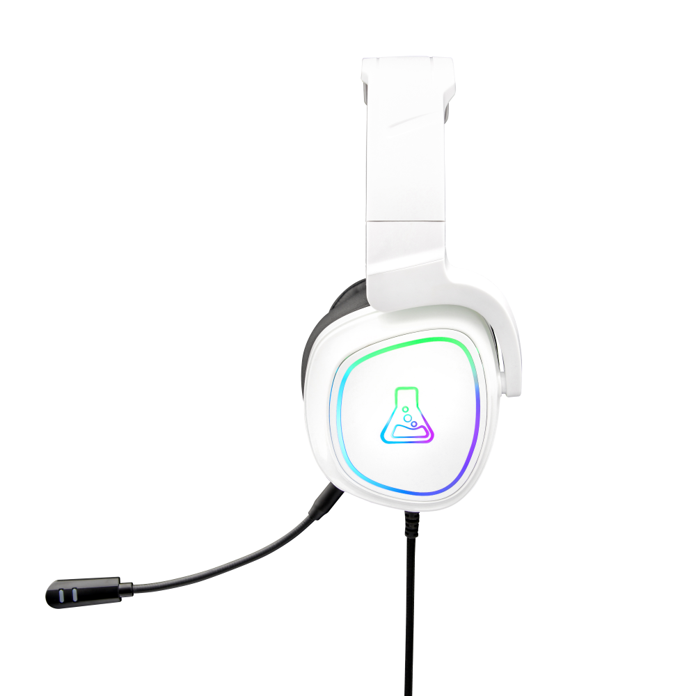 THE G-LAB Korp Radium Casque de jeu circum-aural filaire avec microphone détachable, prise jack 3,5 mm, éclairage RVB, Blanc