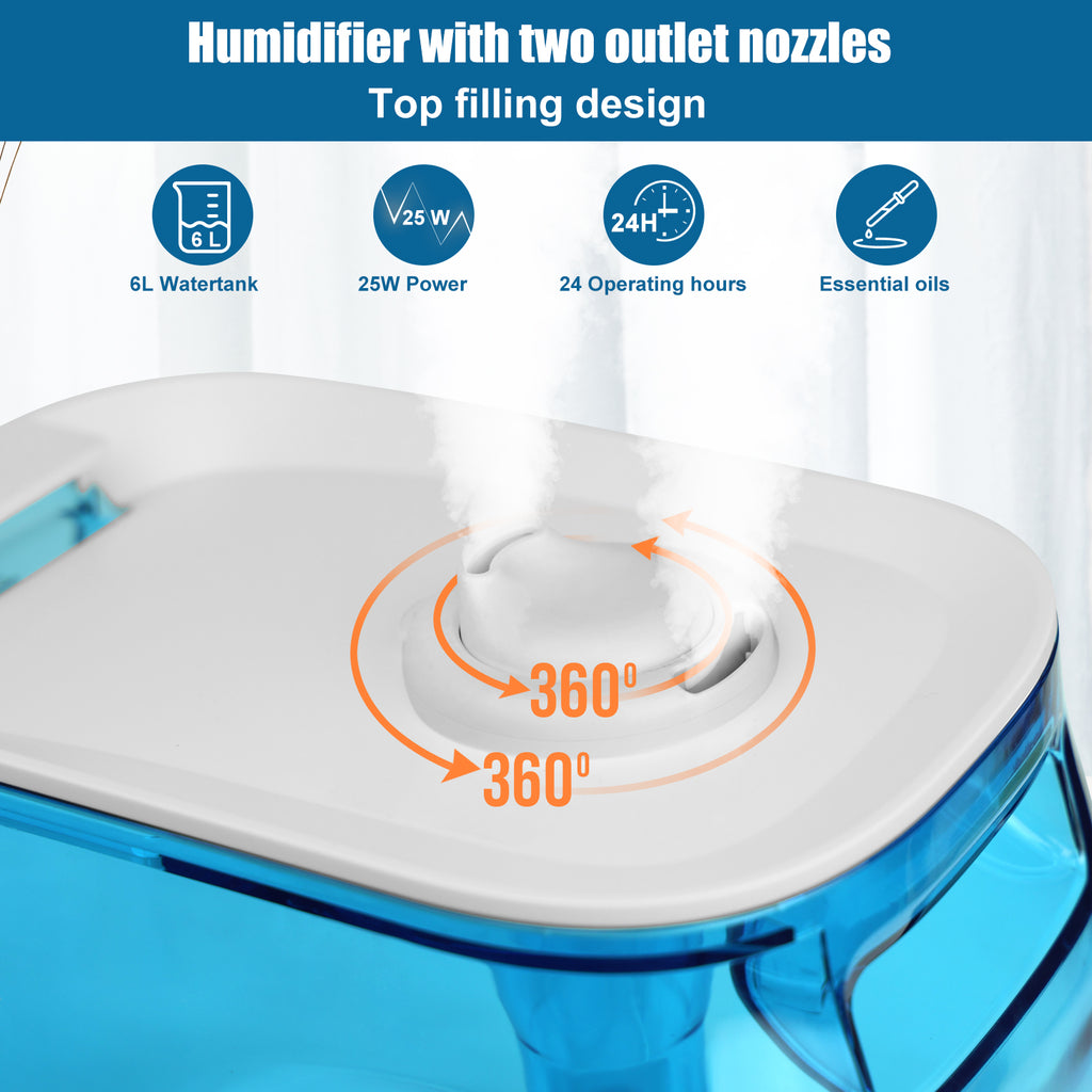 Bear 6 L Humidificateur à Remplissage par le Haut, 28 dB Ultra Silencieux pour Bébés et Plantes, 35 Heures d'Autonomie, avec Plateau d'Aromathérapie, Buse de Vapeur Extensible à 360°