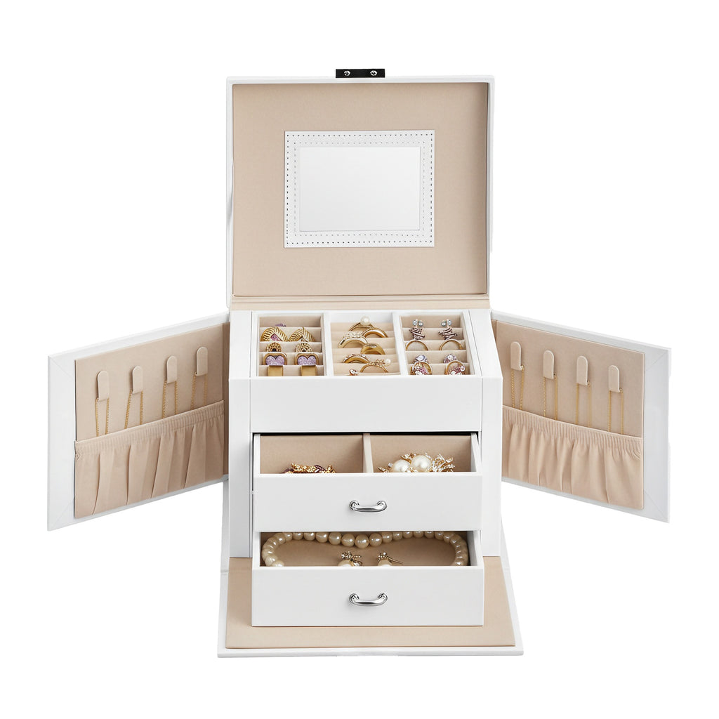 JOYFURNOS Boîte de voyage pour bijoux avec miroir, 2 tiroirs, verrouillable, idée cadeau, blanc