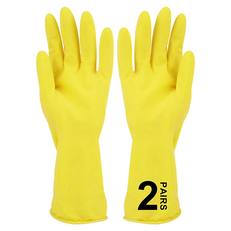 Gants de nettoyage en latex, emballage de 2 paires, taille L, 37g par paire, couleurs orange/jaune mélangées (sachet OPP)