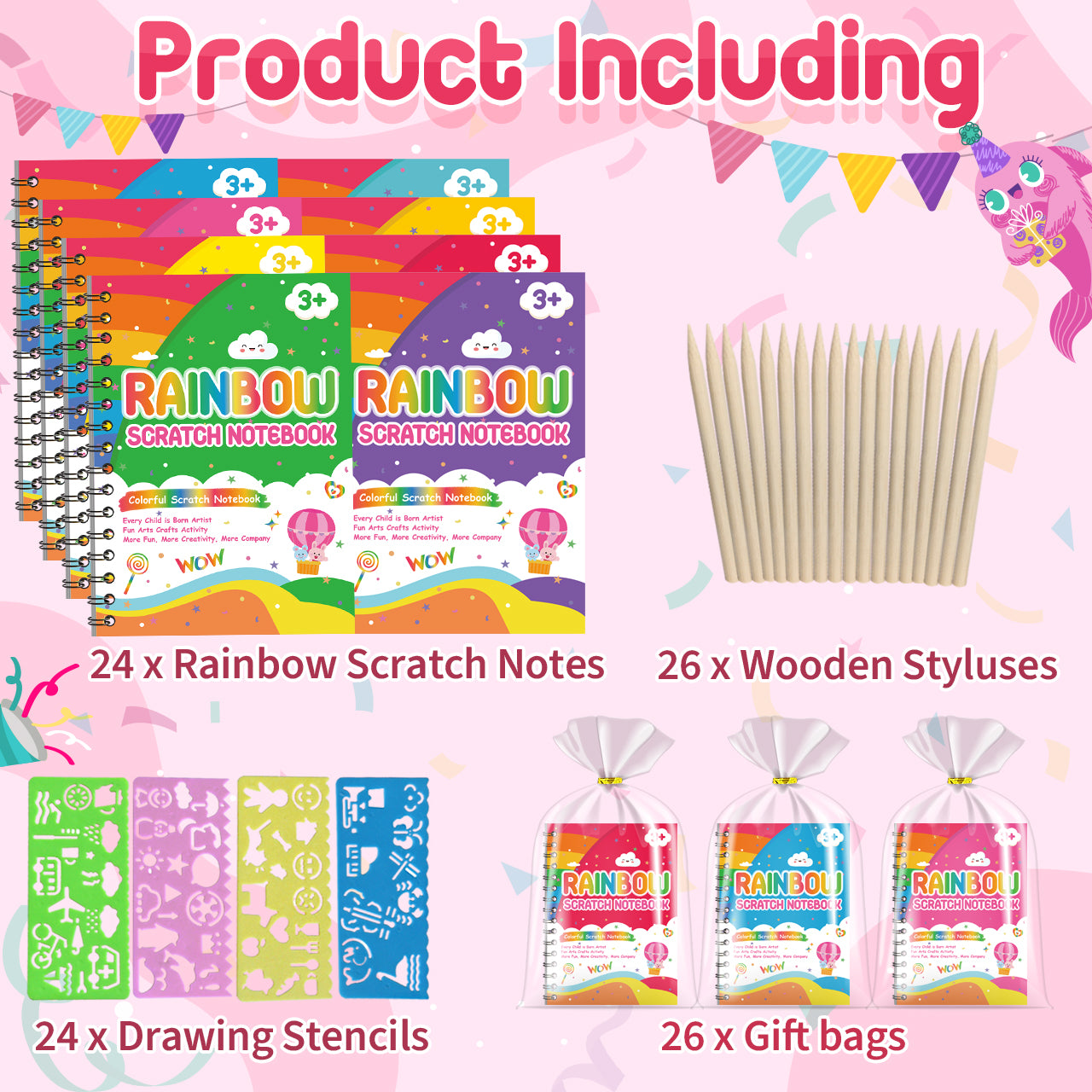 Rainbow Kit de carnets d'art par gommage Arc-en-ciel Lot de 24