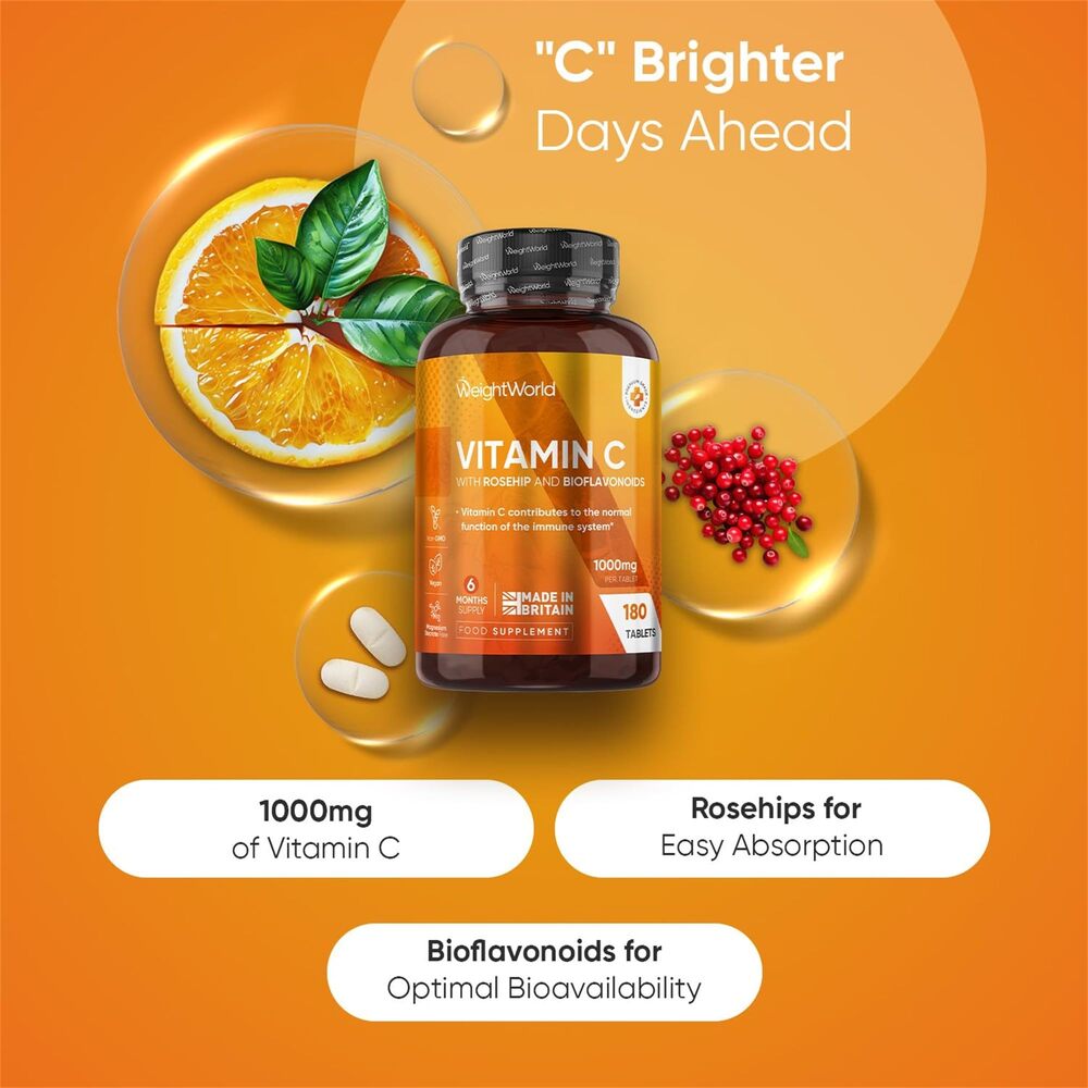WeightWorld Vitamine C avec cynorrhodon et bioflavonoïdes 1000 mg 180 comprimés