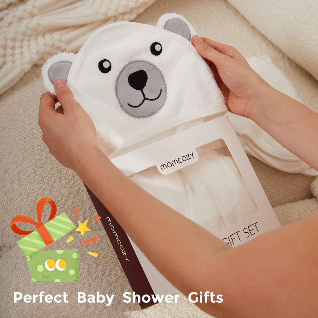 Momcozy Coffret cadeau de serviettes de bain en fibre de bambou (motif ours, 5 pièces)