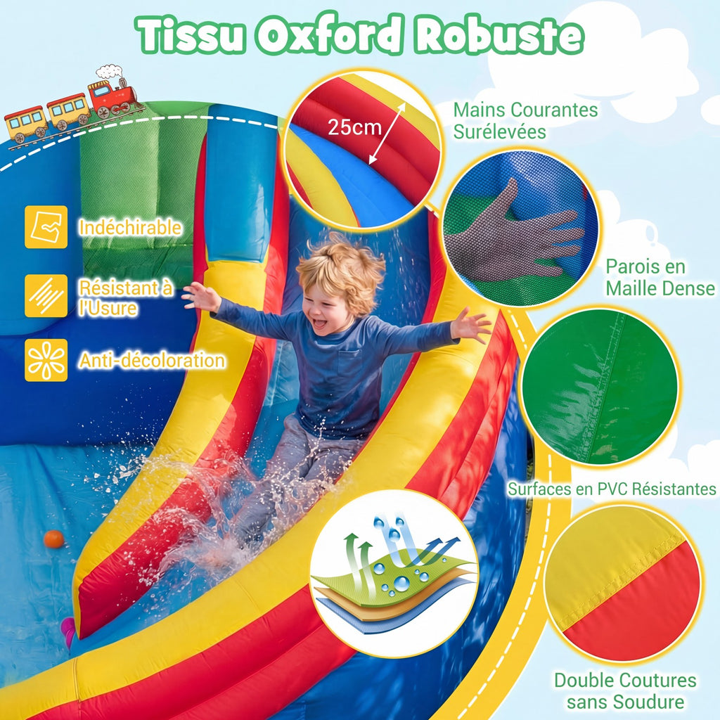 Costway Château gonflable avec toboggan aquatique, aire de saut, piscine, canon à eau, sacs de sable et jeu de panier (gonfleur non inclus)